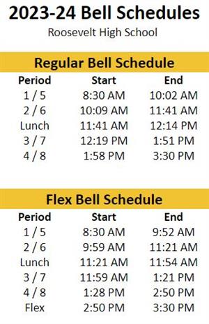 Bell schedule for 2023-24